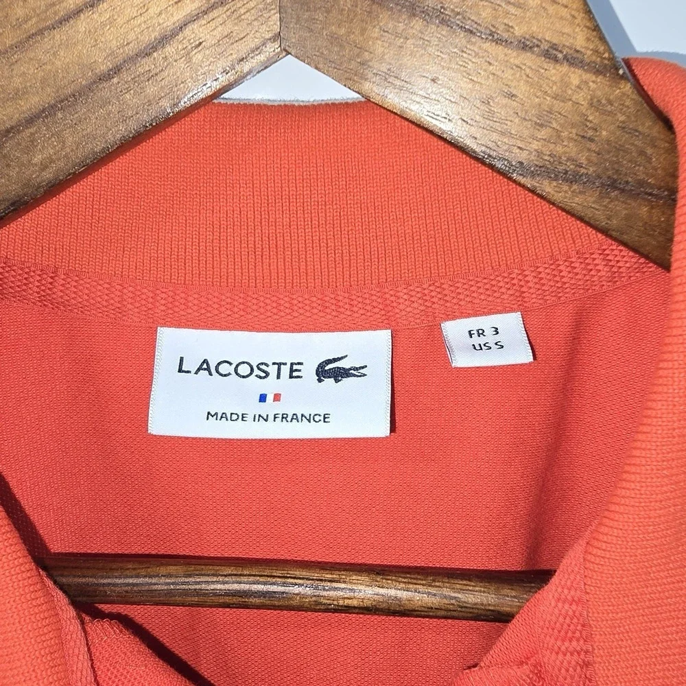 Lacoste Made In France Polo Shirt Mens Small Orange Stripe Trim Croc Logo